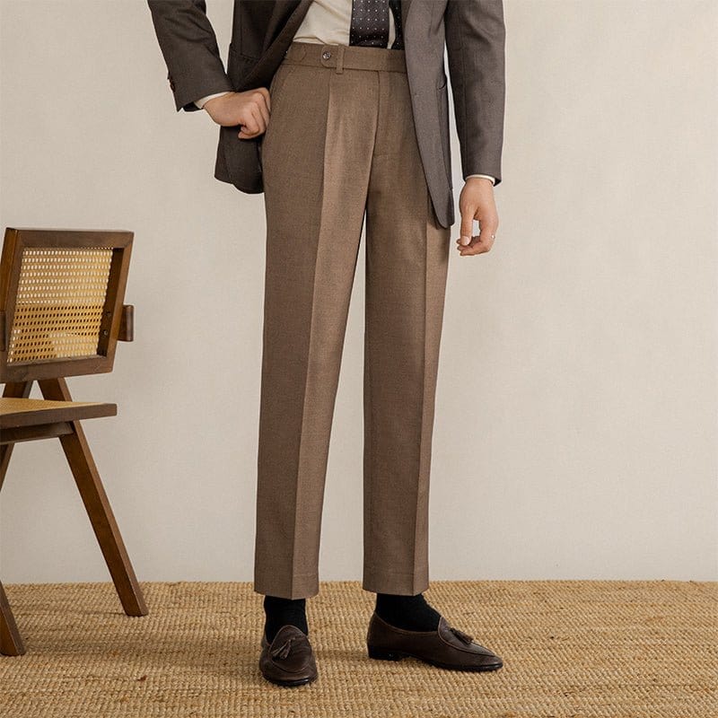 Trousers - Herringbone Blend Pleated Front & Adjust Tabs
