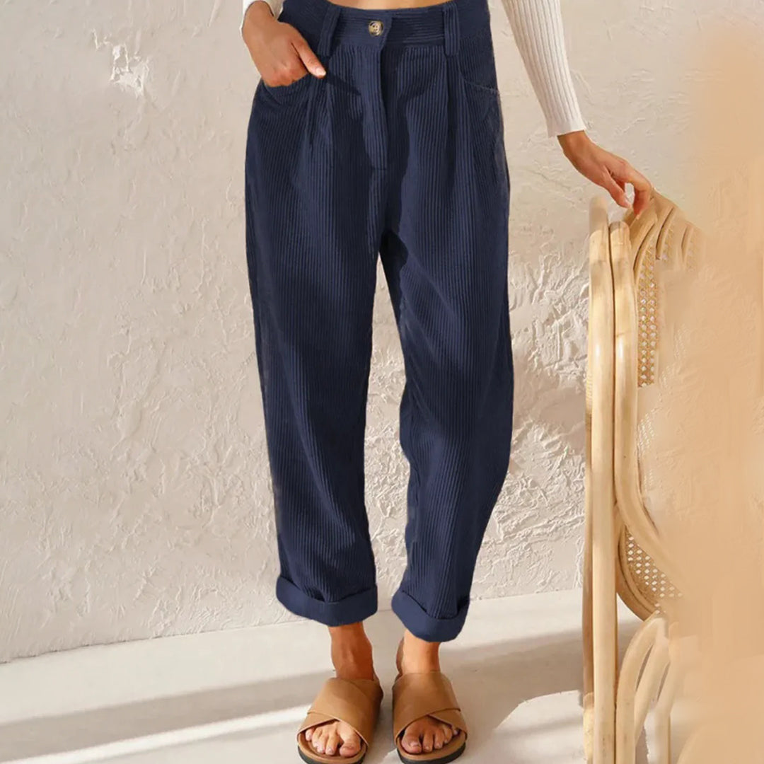 Trousers - High Waist And Raised Cord Texture For Ease