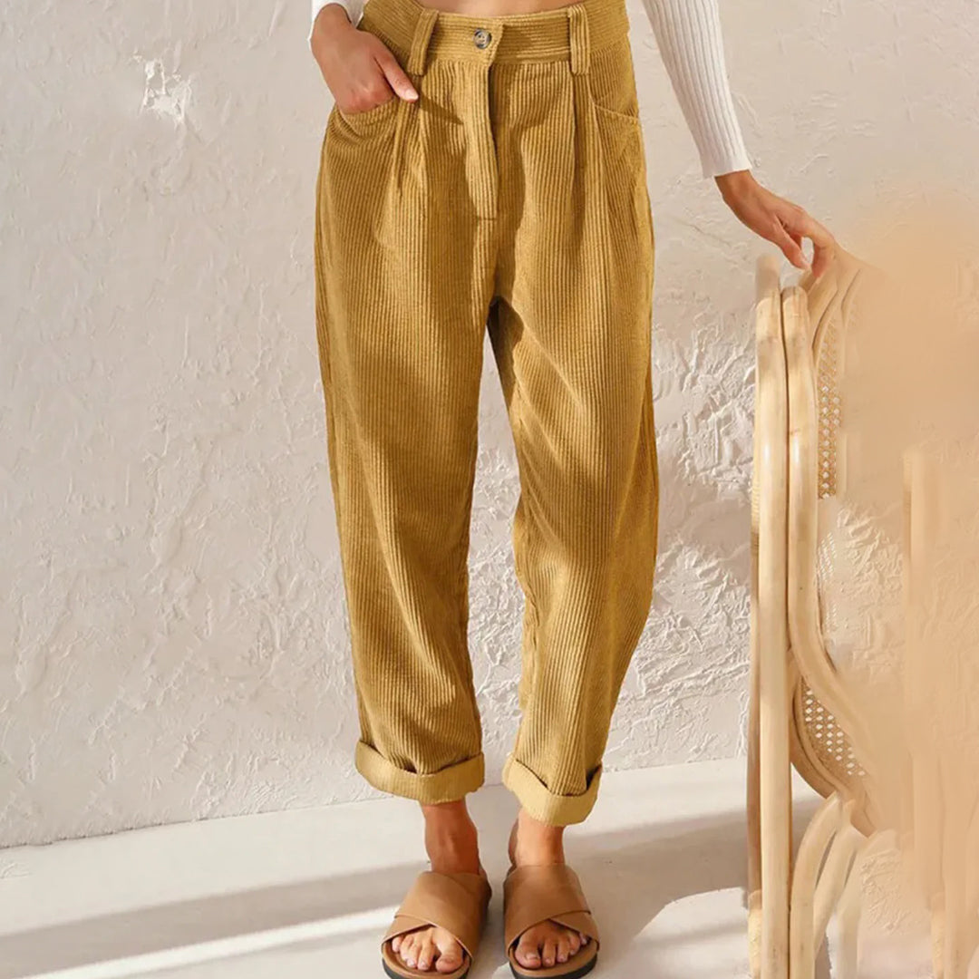 Trousers - High Waist And Raised Cord Texture For Ease