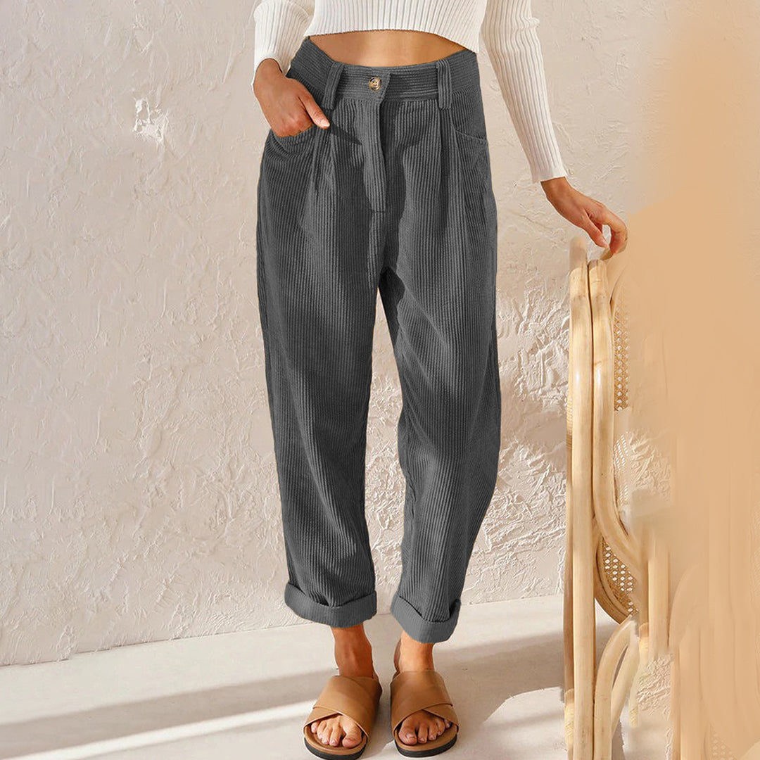 Trousers - High Waist And Raised Cord Texture For Ease