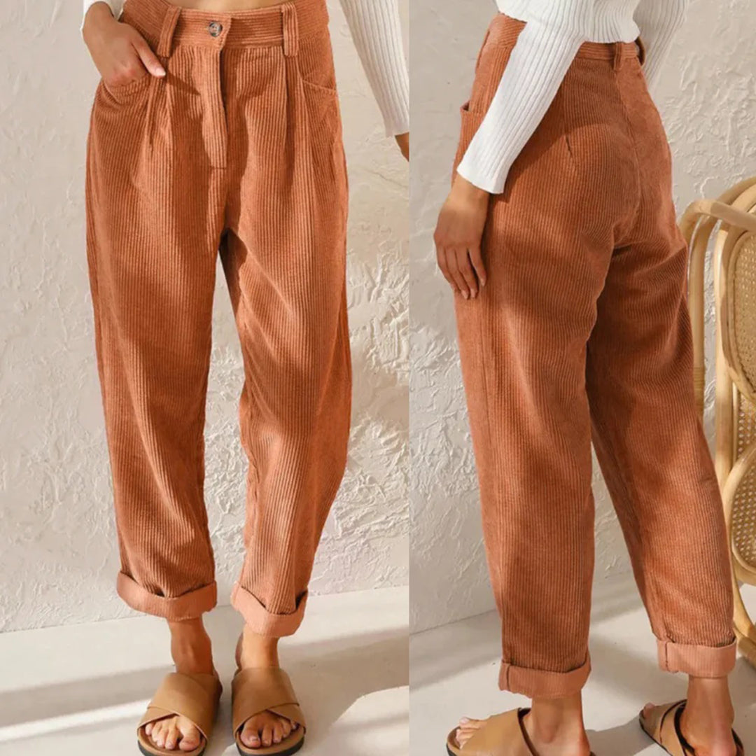 Trousers - High Waist And Raised Cord Texture For Ease