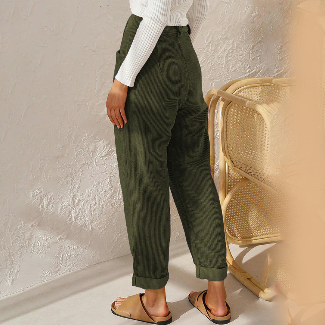 Trousers - High Waist And Raised Cord Texture For Ease