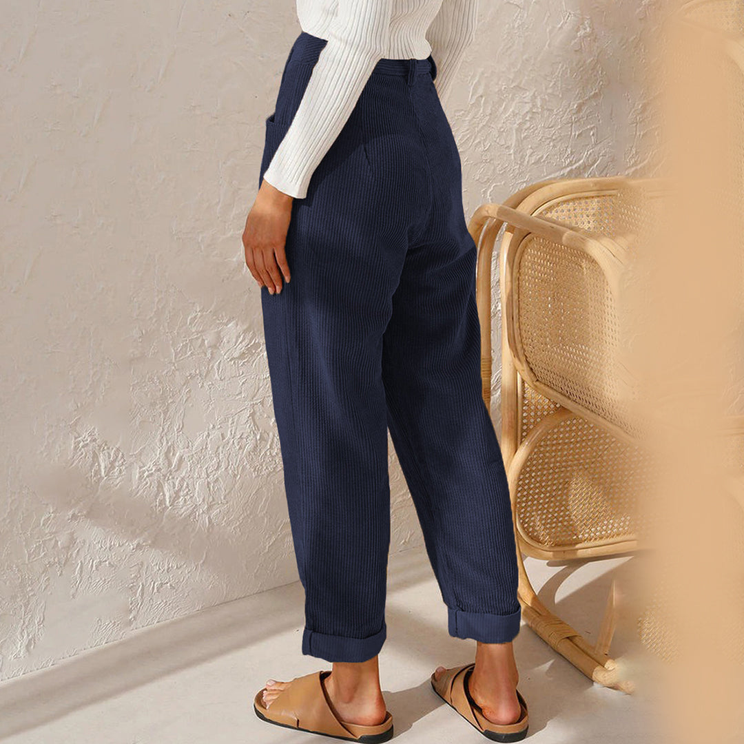 Trousers - High Waist And Raised Cord Texture For Ease