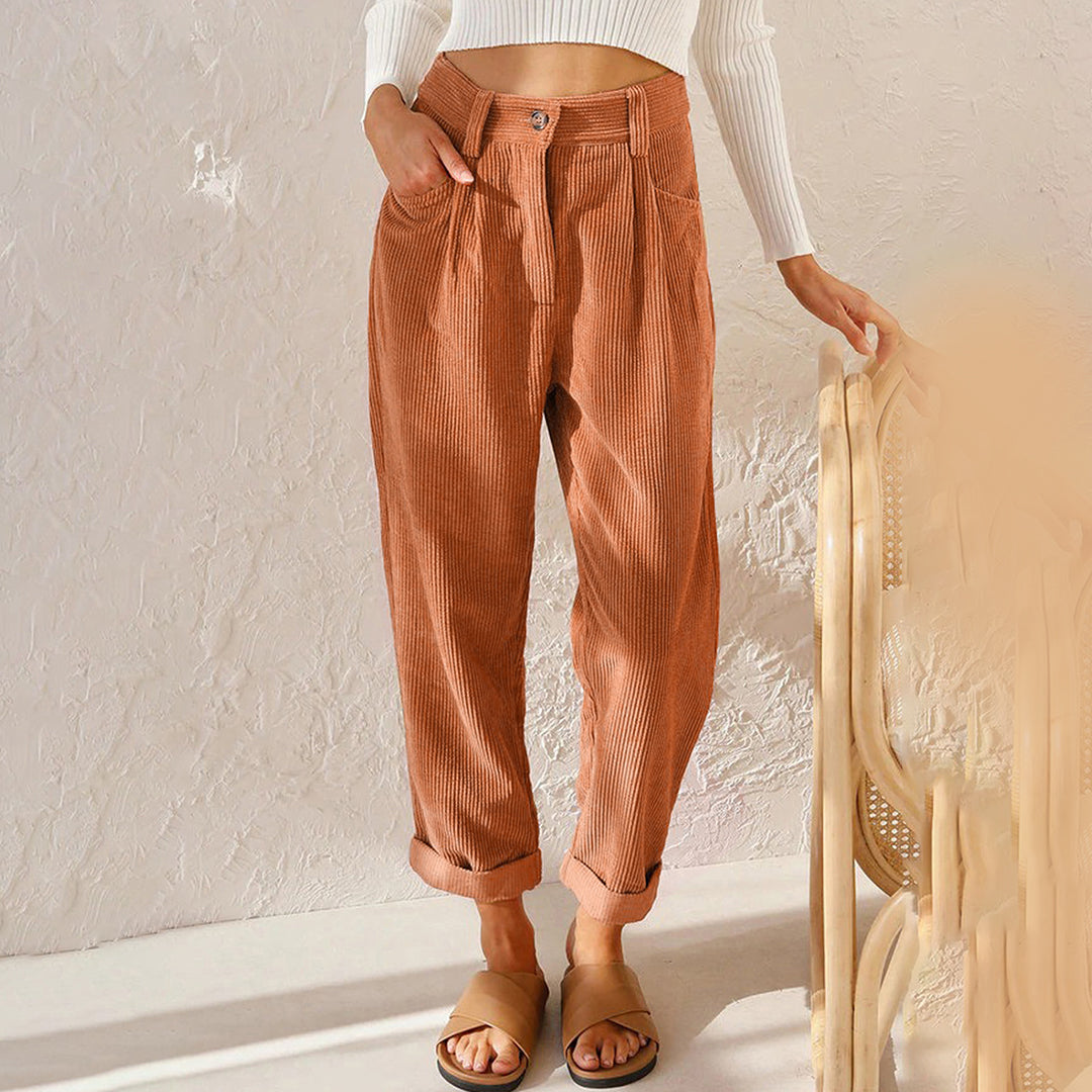 Trousers - High Waist And Raised Cord Texture For Ease