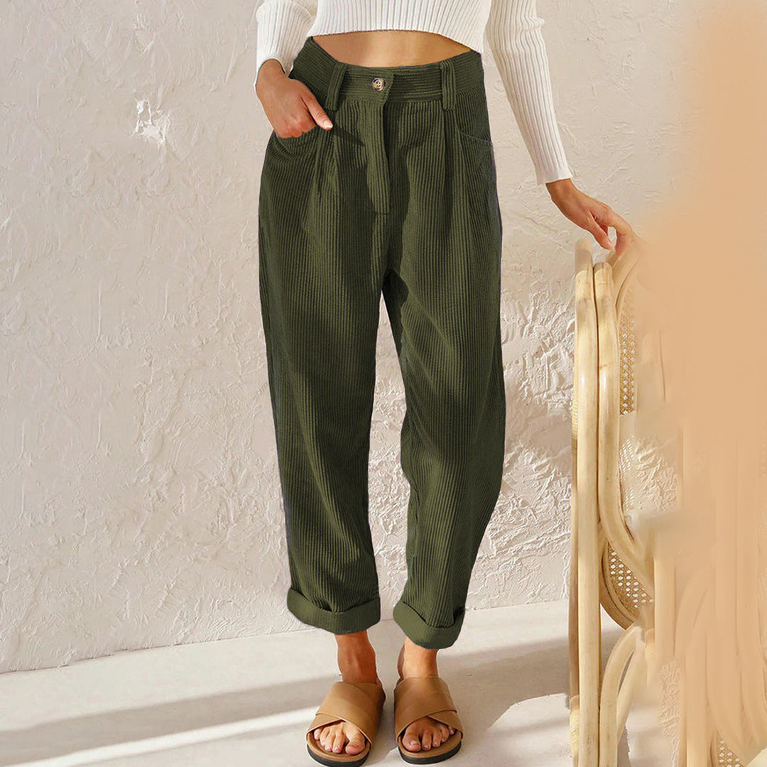 Trousers - High Waist And Raised Cord Texture For Ease