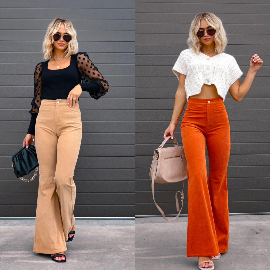 Trousers – High Waist Corduroy Blend & Flared Movement