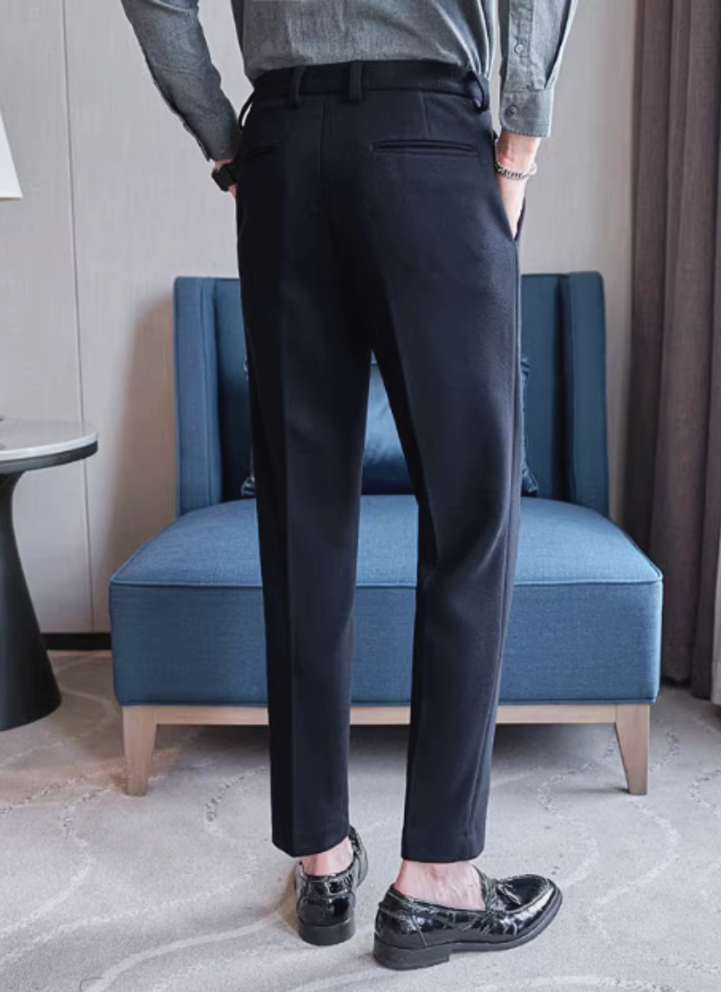 Trousers - Polyester Blend Slim Straight Leg With Button