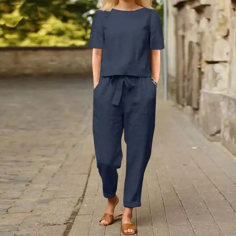Two Piece Set - Lightweight Blend, Loose Cut And Breathable
