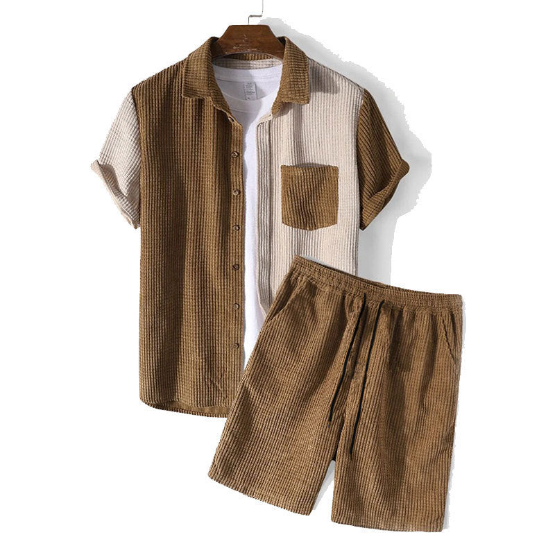 Two Piece Set – Waffle Shirt And Drawstring Shorts & Airflow