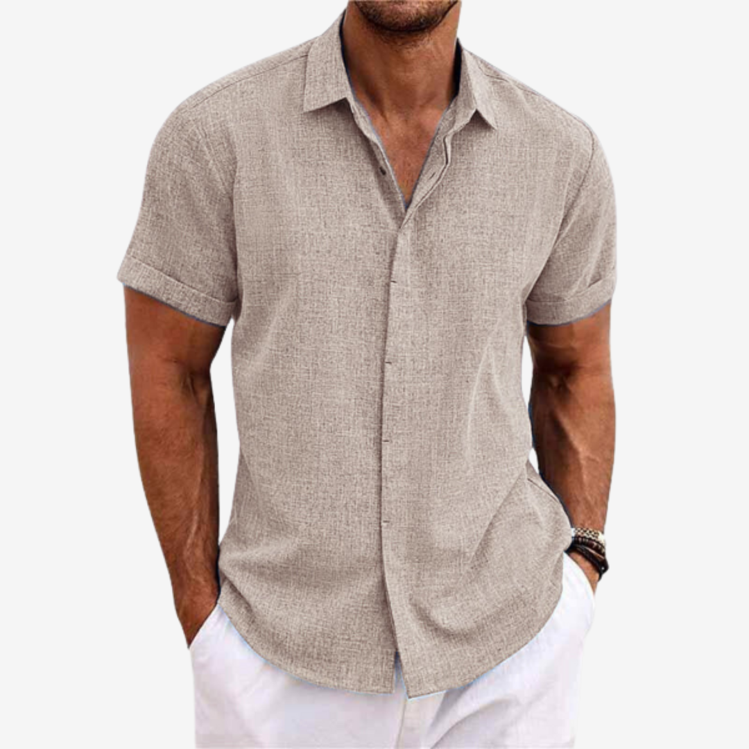 Men's Short Sleeve Button-Up Linen Shirt