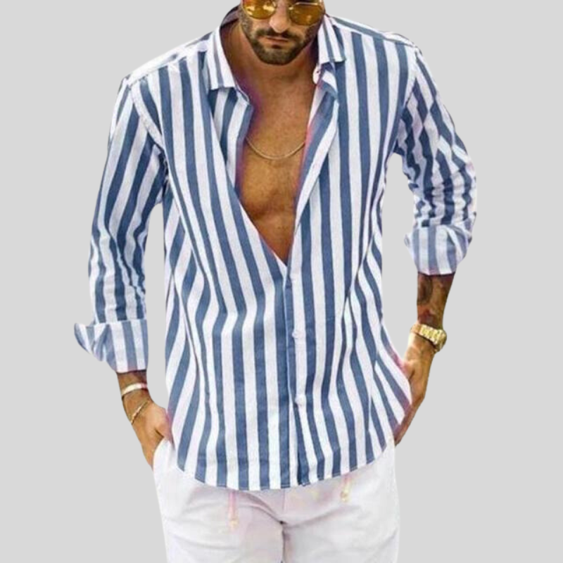 Men's Striped Linen Shirt for Casual Outings and Gatherings 2