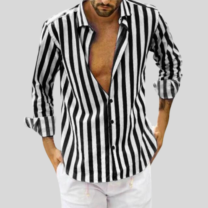 Men's Striped Linen Shirt for Casual Outings and Gatherings 1