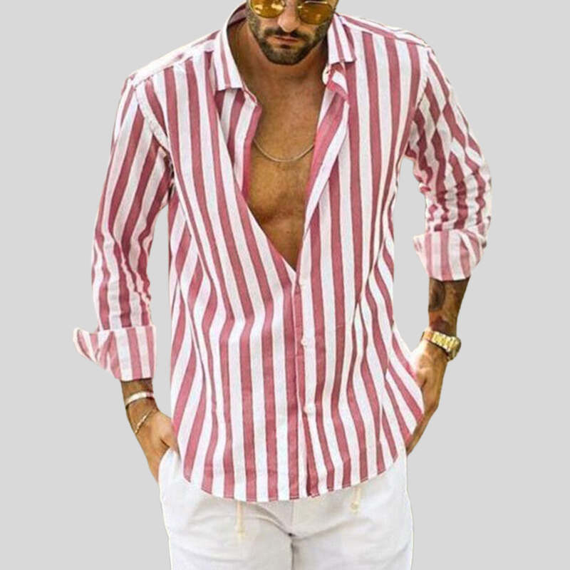 Men's Striped Linen Shirt for Casual Outings and Gatherings 3