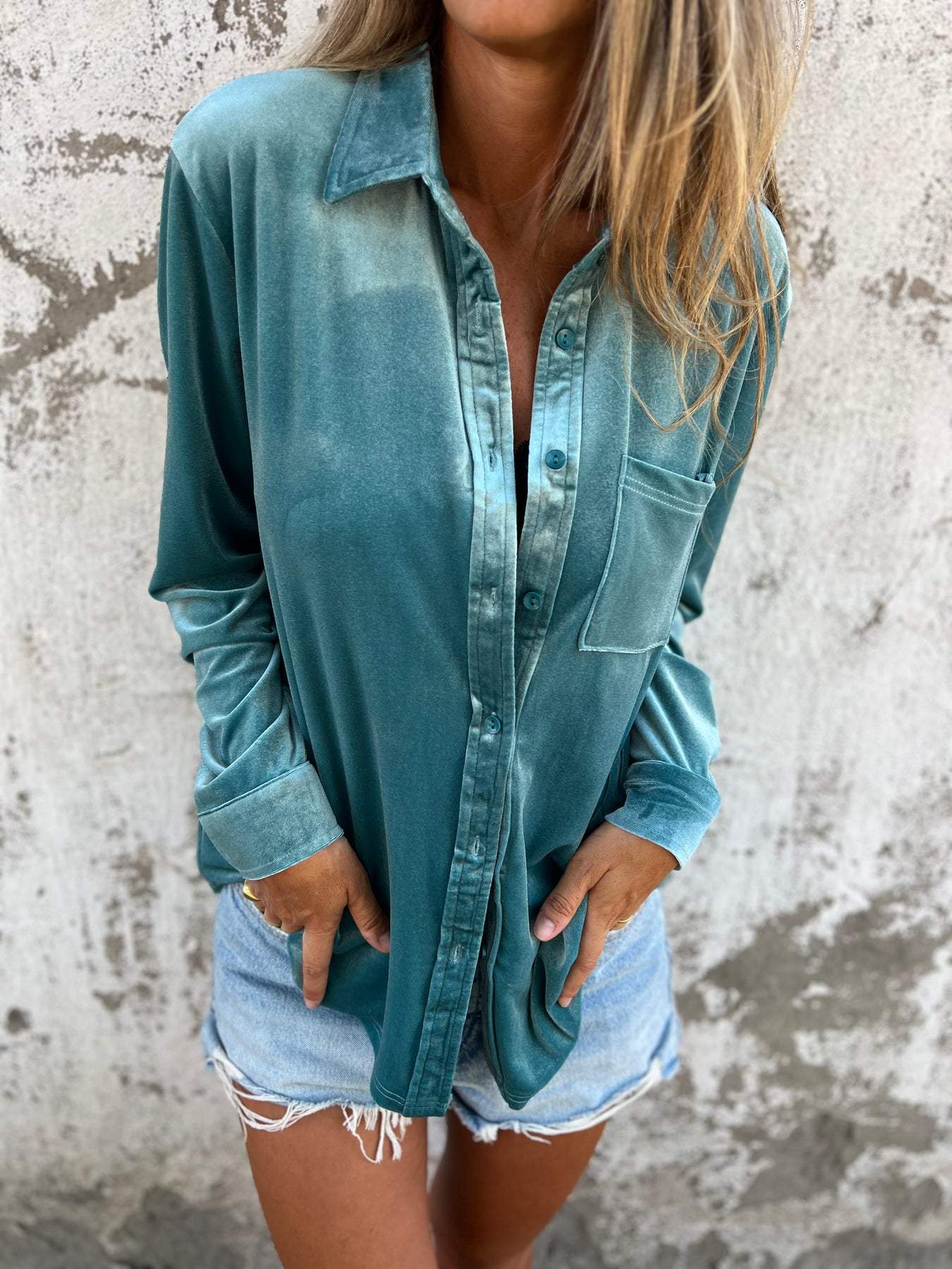 Velvet Blend Shirt - Long Sleeve And Shaped Body Keeps Shape