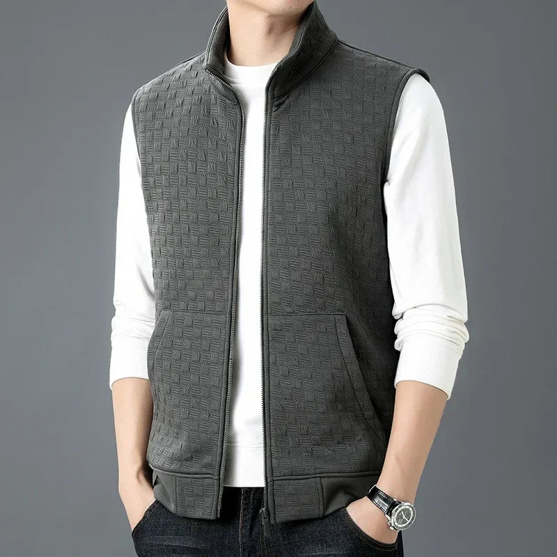 Vest - Raised Grid Texture & Full Zip For Warm Layering