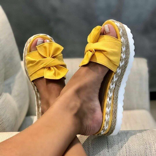 Wedge Sandals – Polyester Blend Bow And Stable Wedge