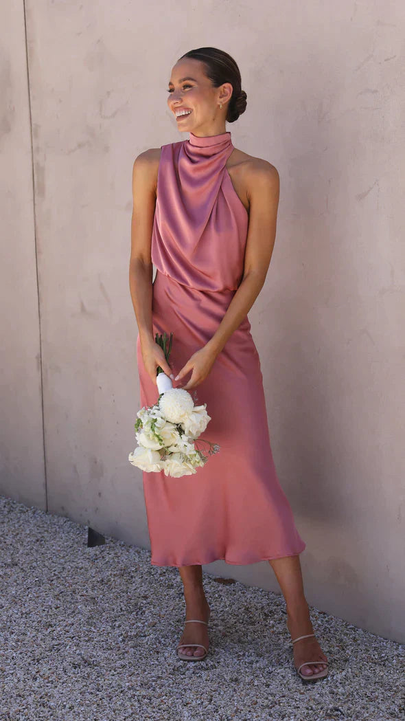 Women's Elegant Neckholder Satin Maxi Dress 13