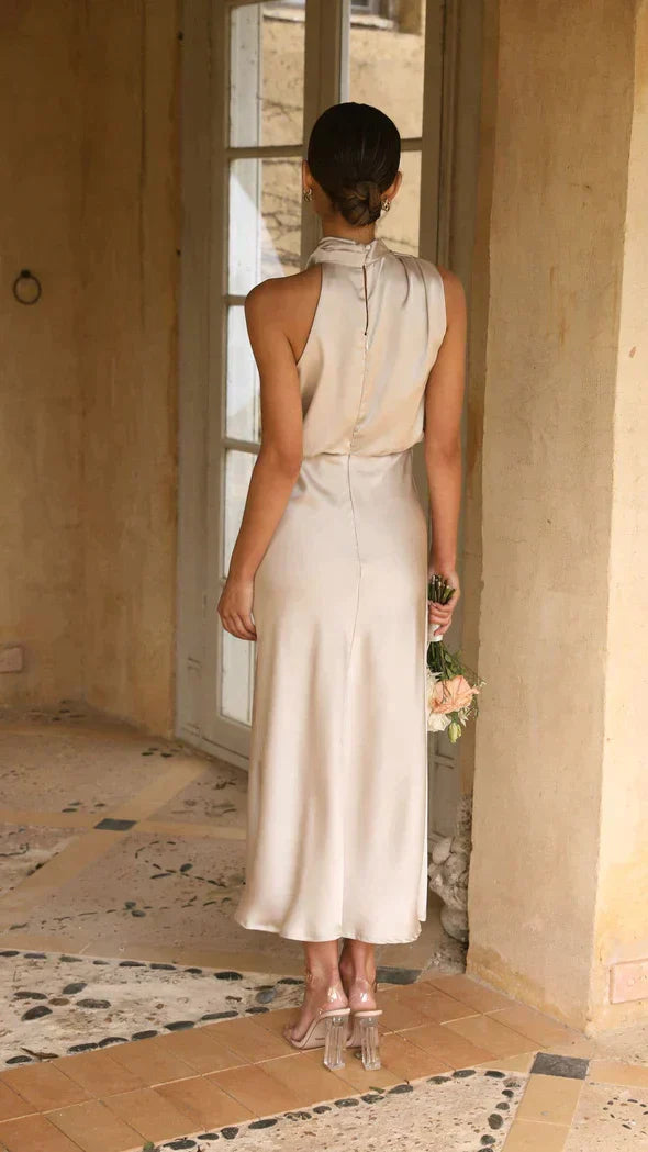 Women's Elegant Neckholder Satin Maxi Dress 2