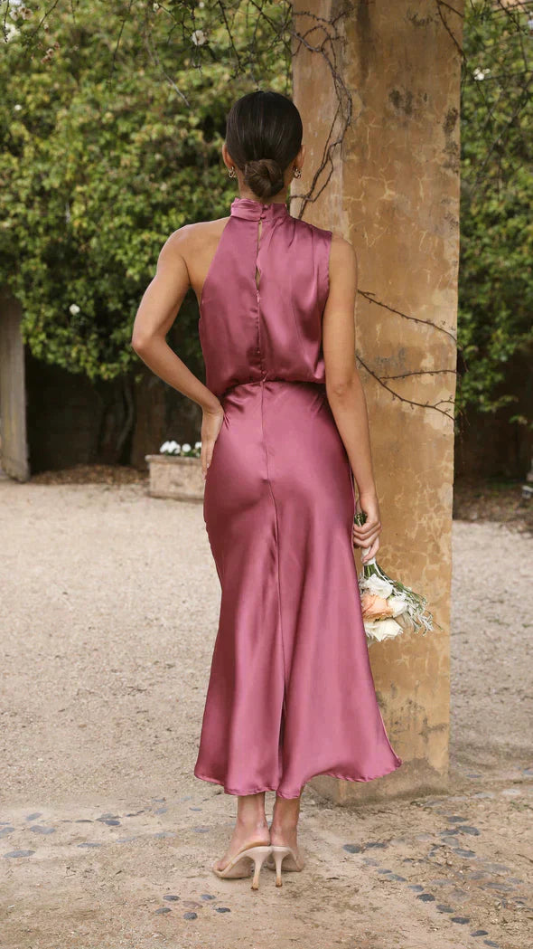 Women's Elegant Neckholder Satin Maxi Dress 4