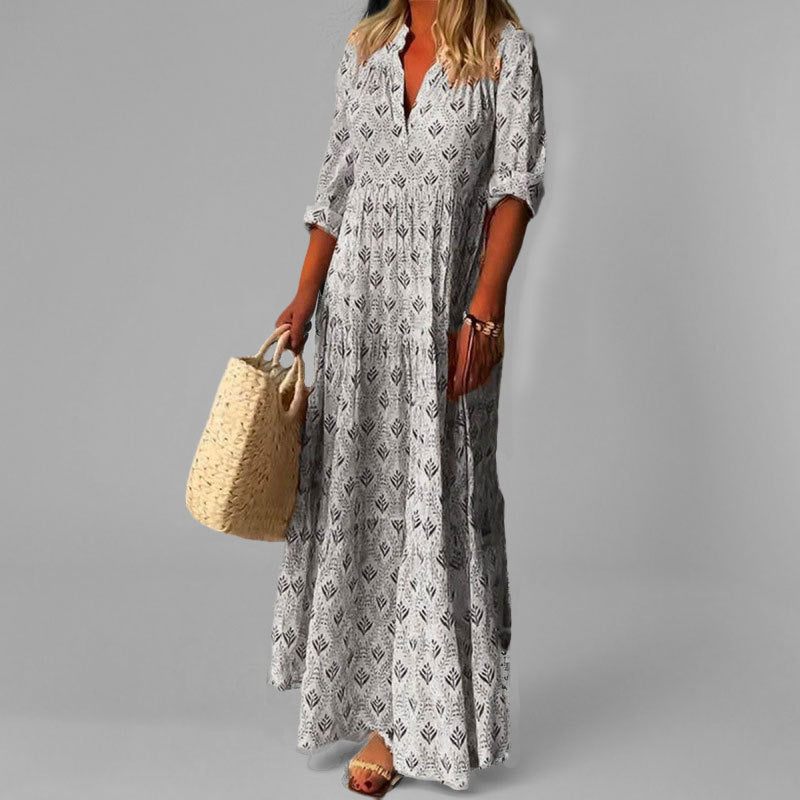 Women's Tiered Maxi Dress with V-Neck Design 2