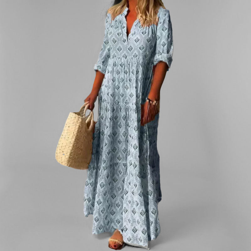 Women's Tiered Maxi Dress with V-Neck Design 3