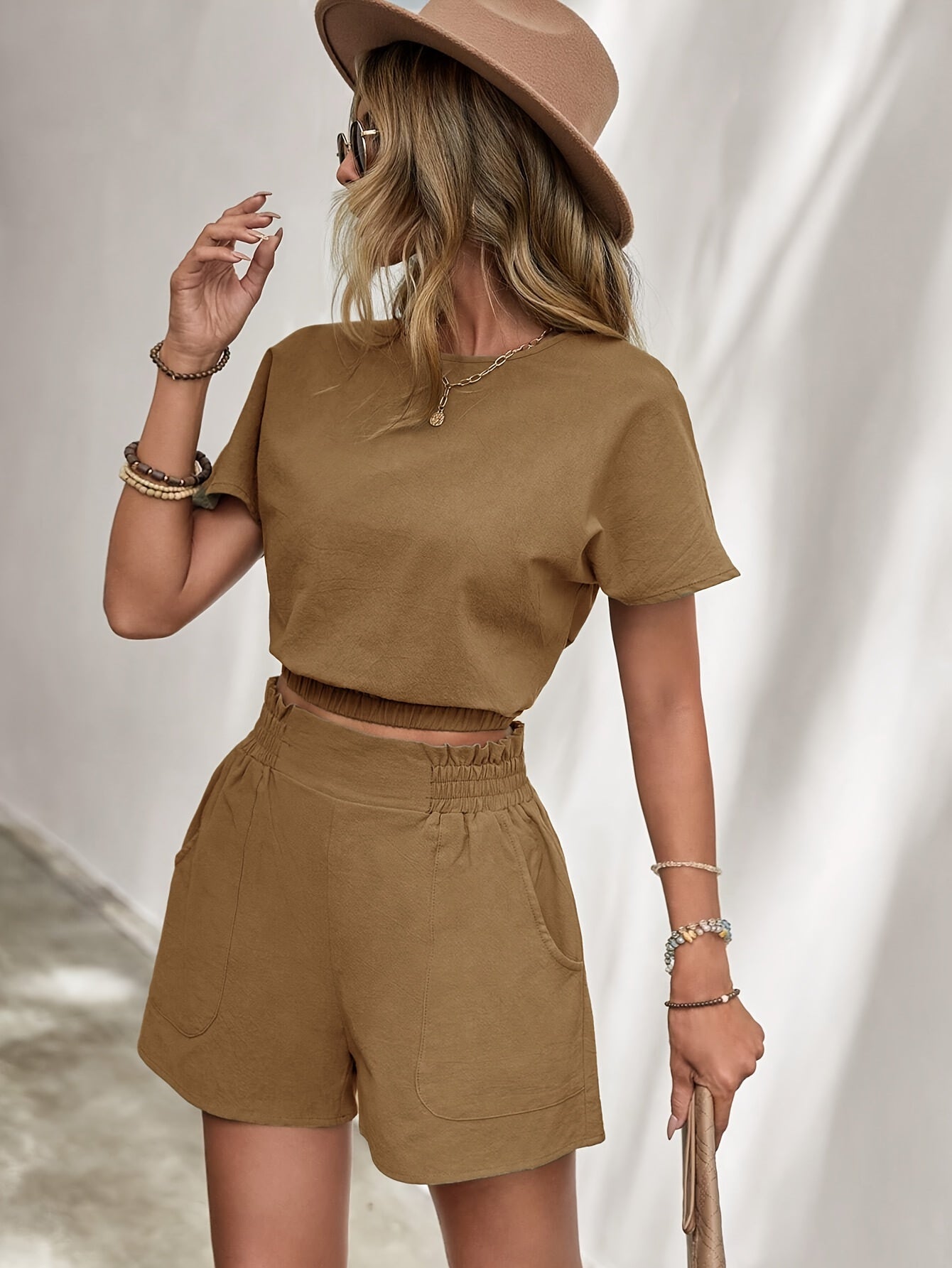 Women's Two Piece Set - Round Neck Co Ord Set with Elastic Waist 1