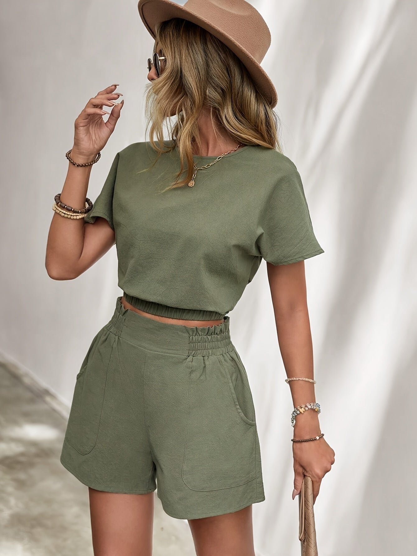 Women's Two Piece Set - Round Neck Co Ord Set with Elastic Waist 4