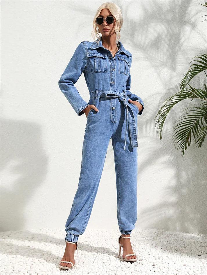 Women's Utility Jumpsuit with Button Closure and Long Sleeves 2