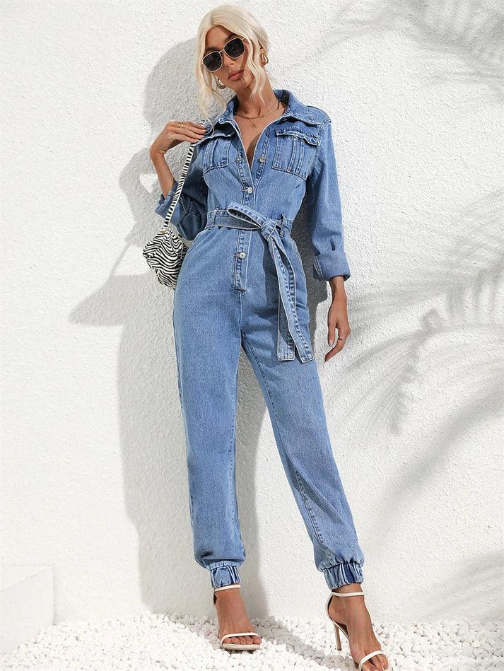 Women's Utility Jumpsuit with Button Closure and Long Sleeves 3