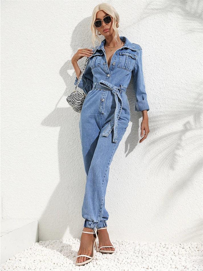 Women's Utility Jumpsuit with Button Closure and Long Sleeves 4