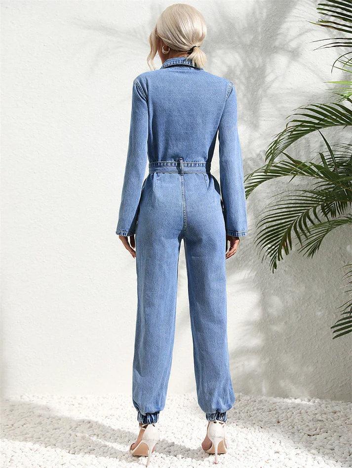 Women's Utility Jumpsuit with Button Closure and Long Sleeves 5
