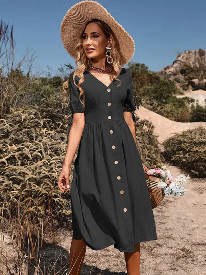 Women's V-Neck Summer Dress with Elastic Waist 2