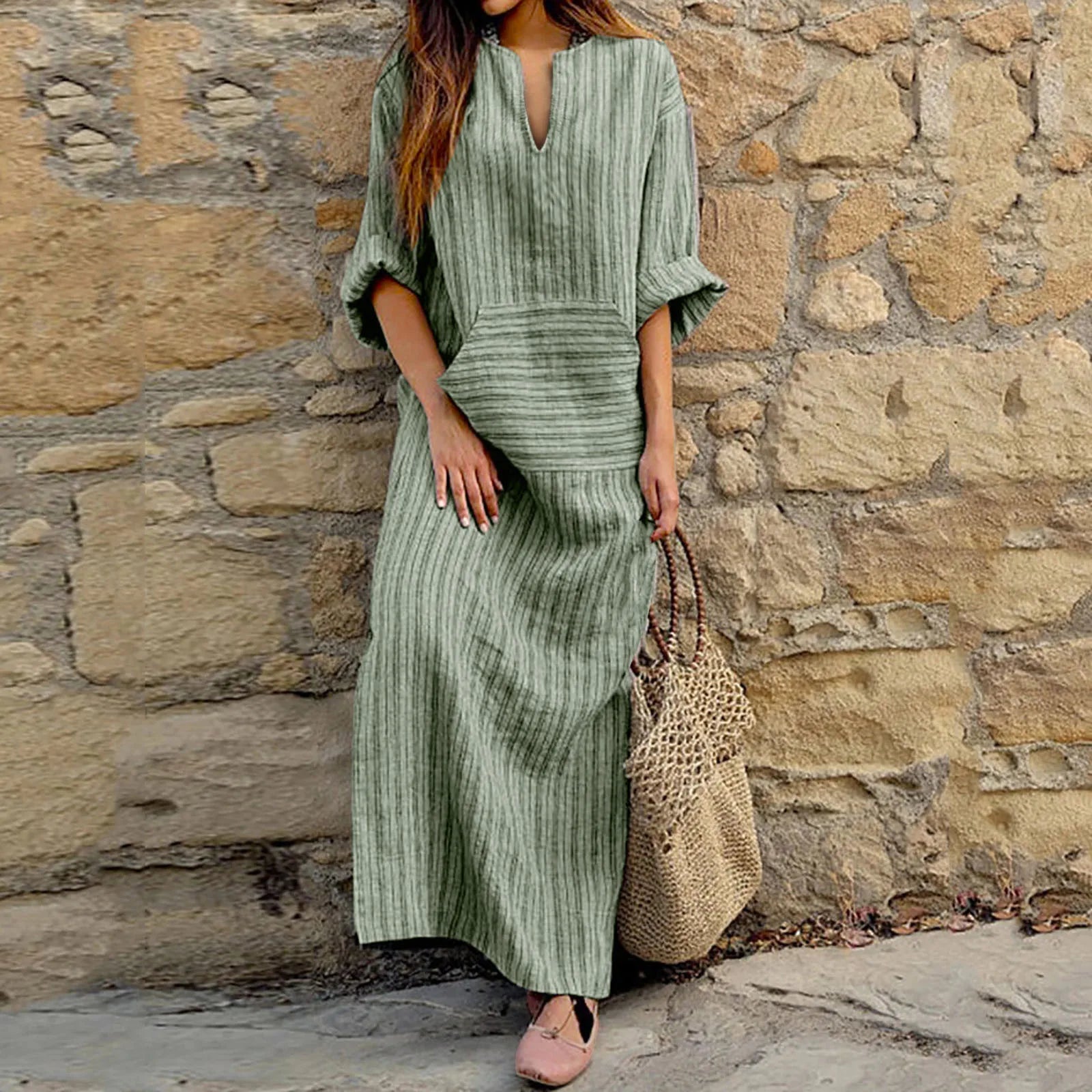 Women's Vintage Striped Maxi Dress 0