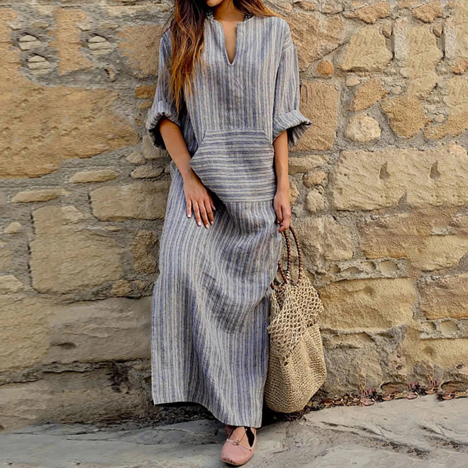 Women's Vintage Striped Maxi Dress 2
