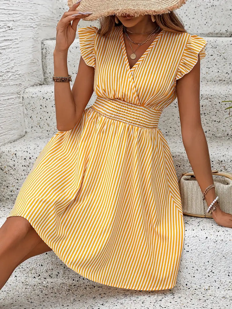 Women's Summer Mini Dress with Striped Wing Sleeves 6