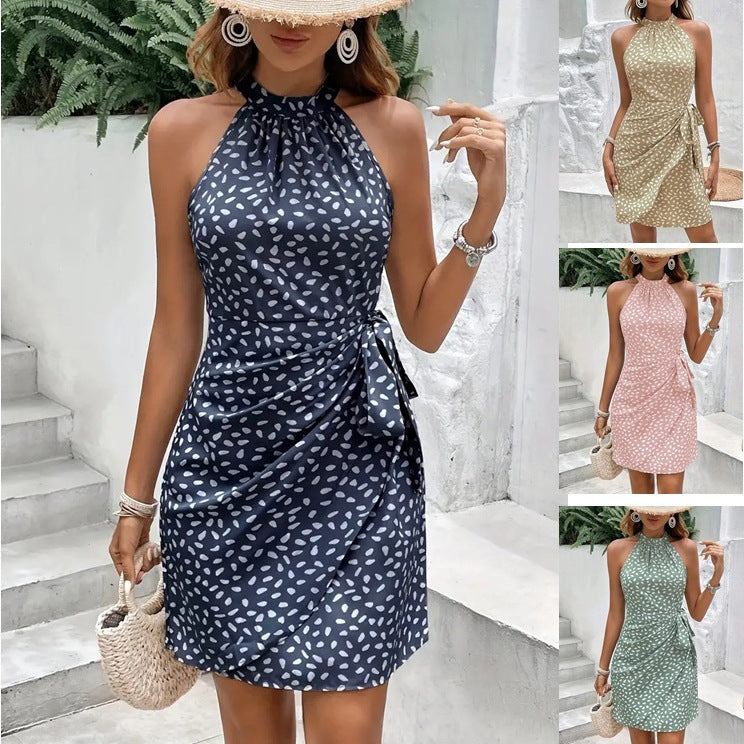 Women's Summer Halterneck Maxi Dress with Bound Waist-2