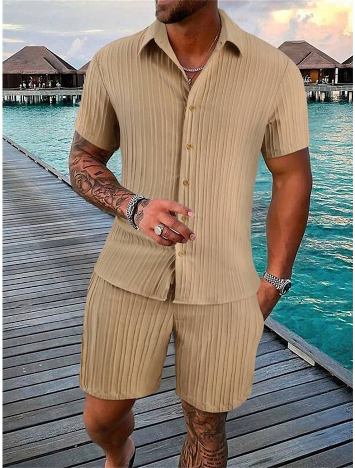 Variant image for Men's Lightweight Cotton Beach Shirt Set-49