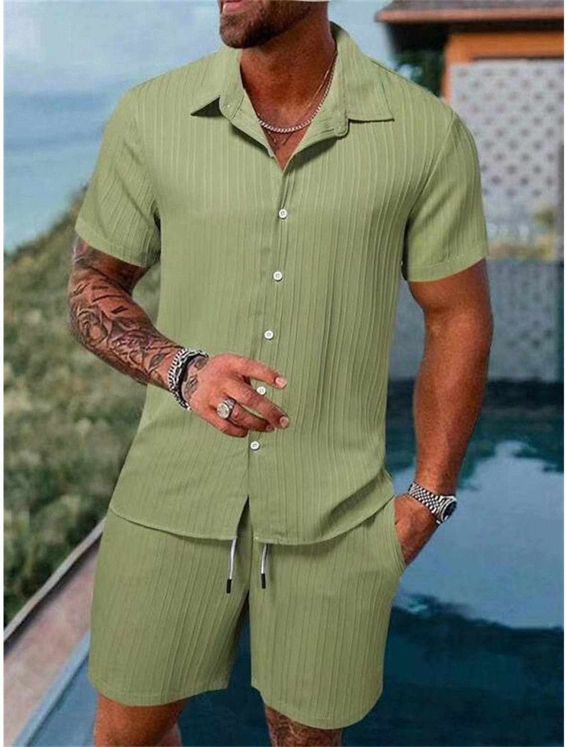 Variant image for Men's Lightweight Cotton Beach Shirt Set-43