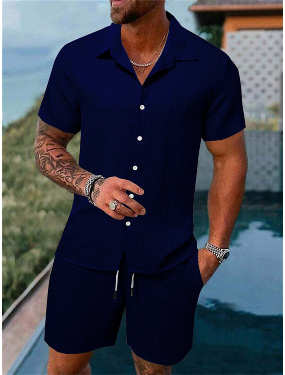 Men's Lightweight Cotton Beach Shirt Set
