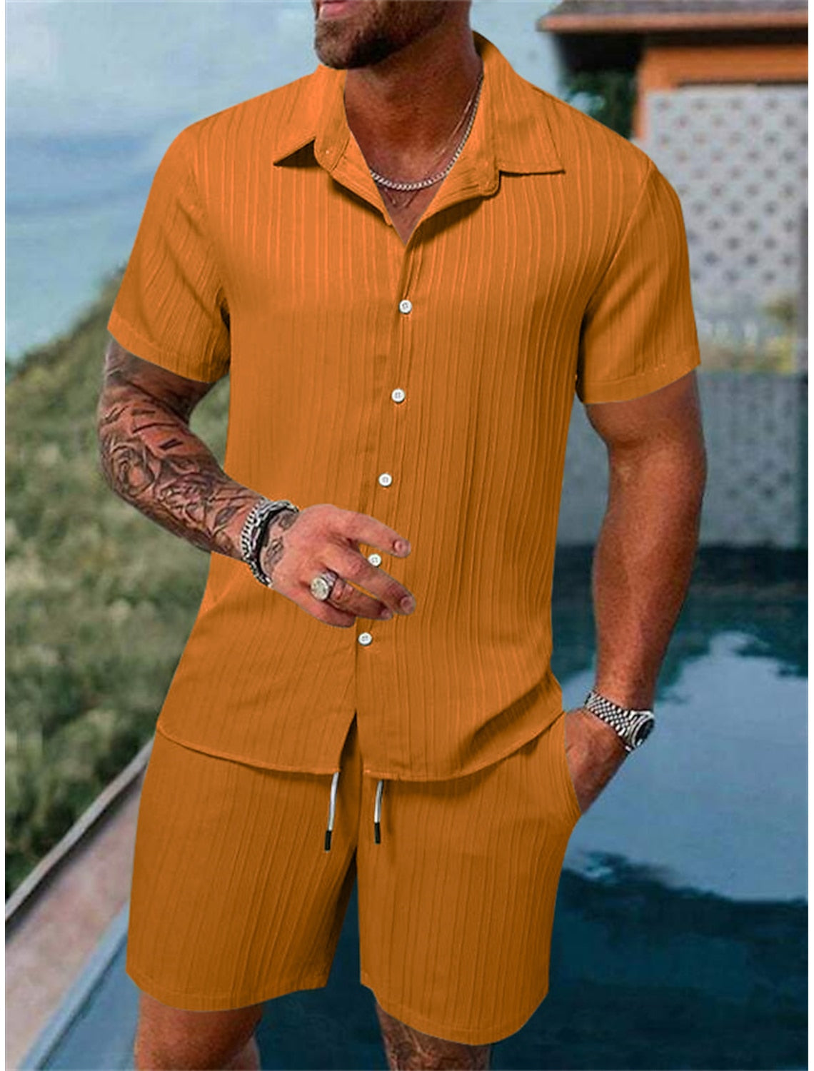 Men's Lightweight Cotton Beach Shirt Set