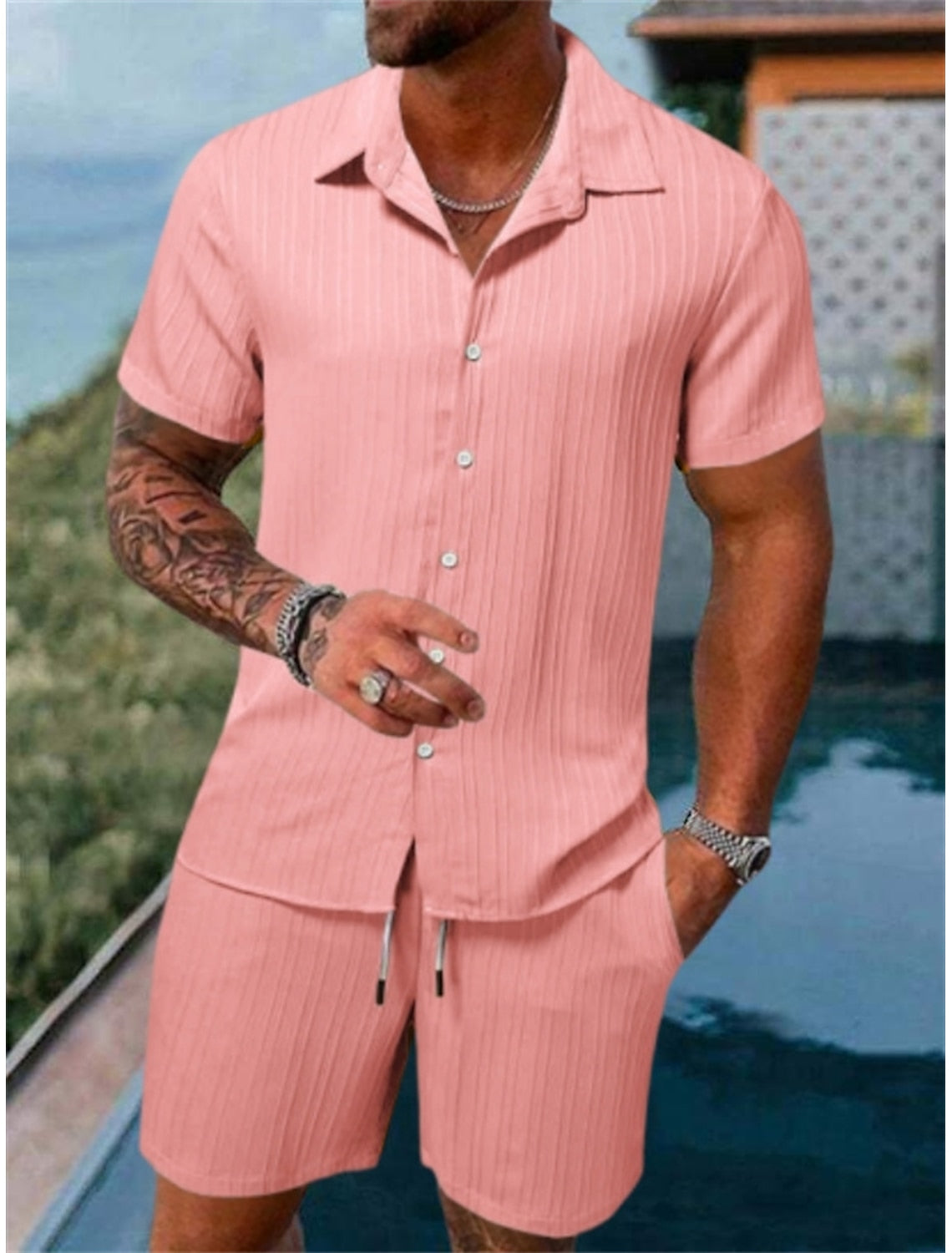 Men's Lightweight Cotton Beach Shirt Set