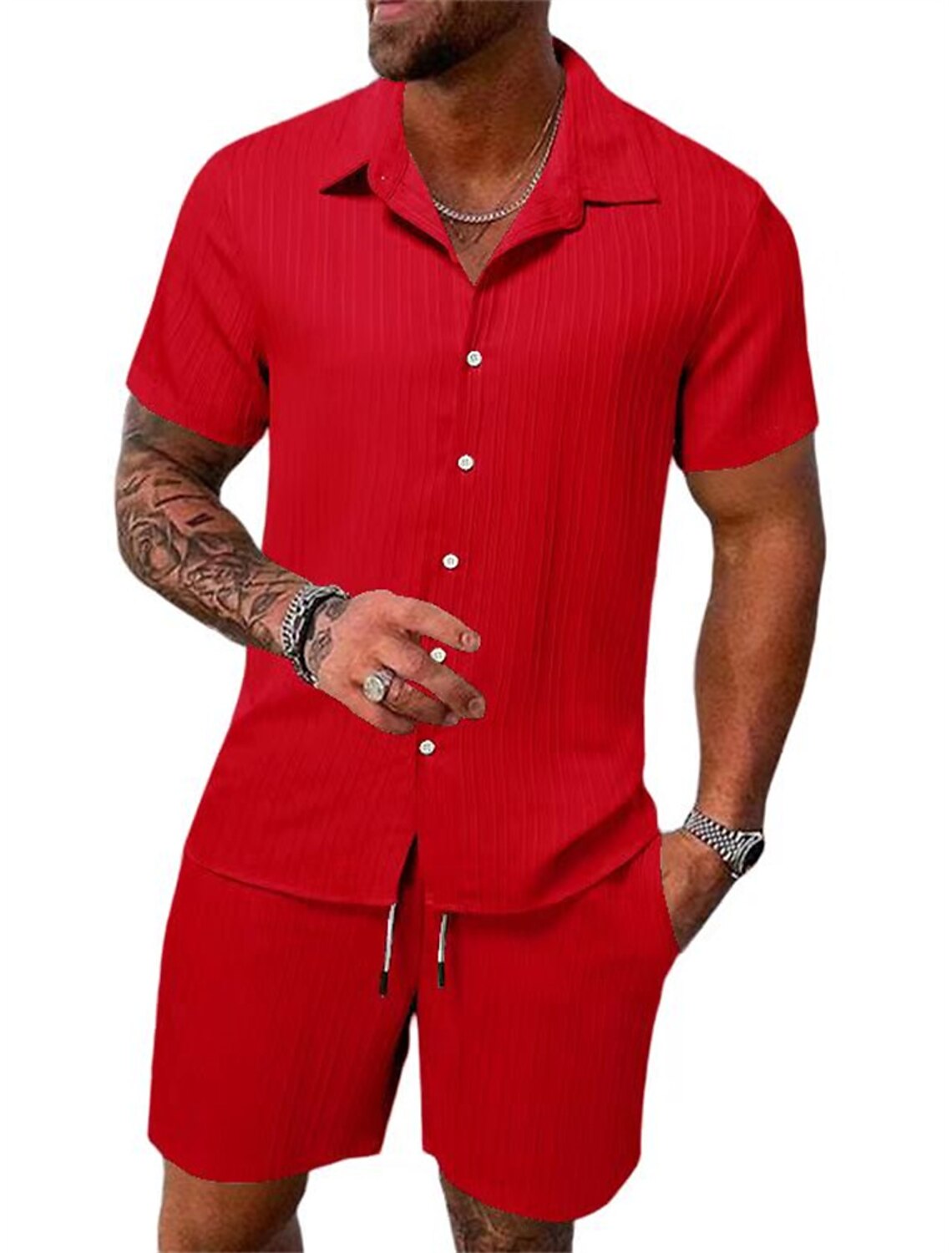 Men's Lightweight Cotton Beach Shirt Set