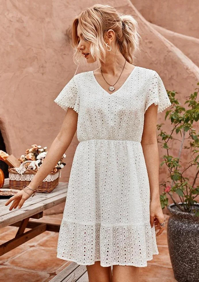 Clara | Women's White Embroidered Summer Dress