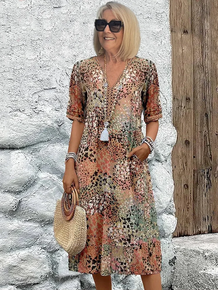 Women's V-Neck Midi Dress for Summer 5