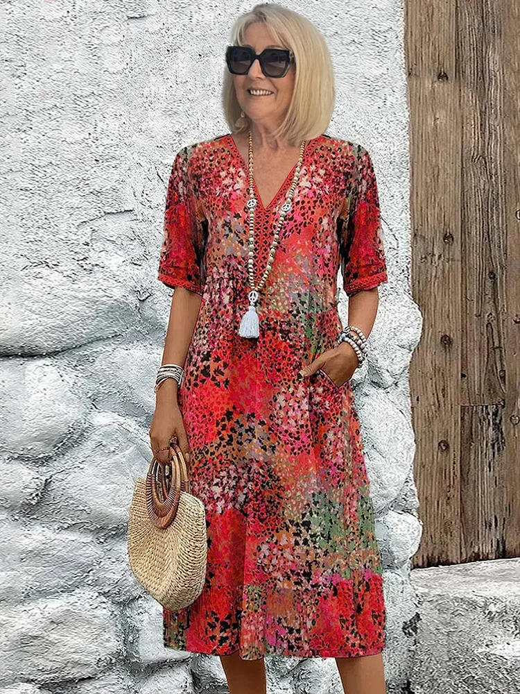 Women's V-Neck Midi Dress for Summer 1