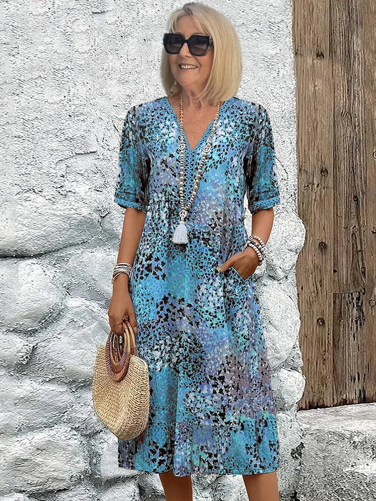 Women's V-Neck Midi Dress for Summer 2