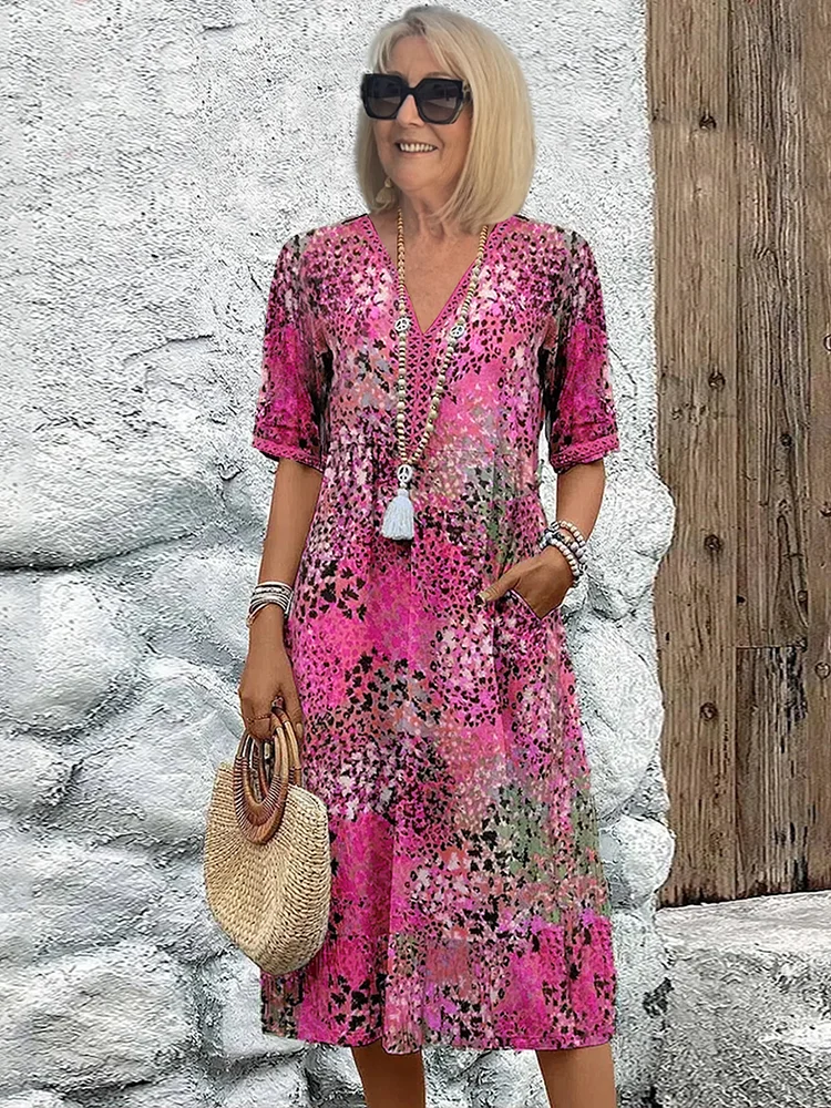 Women's V-Neck Midi Dress for Summer 3