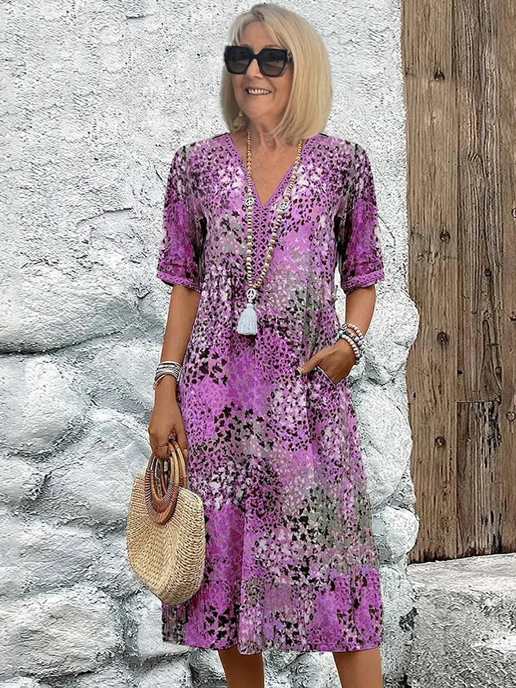 Women's V-Neck Midi Dress for Summer 4