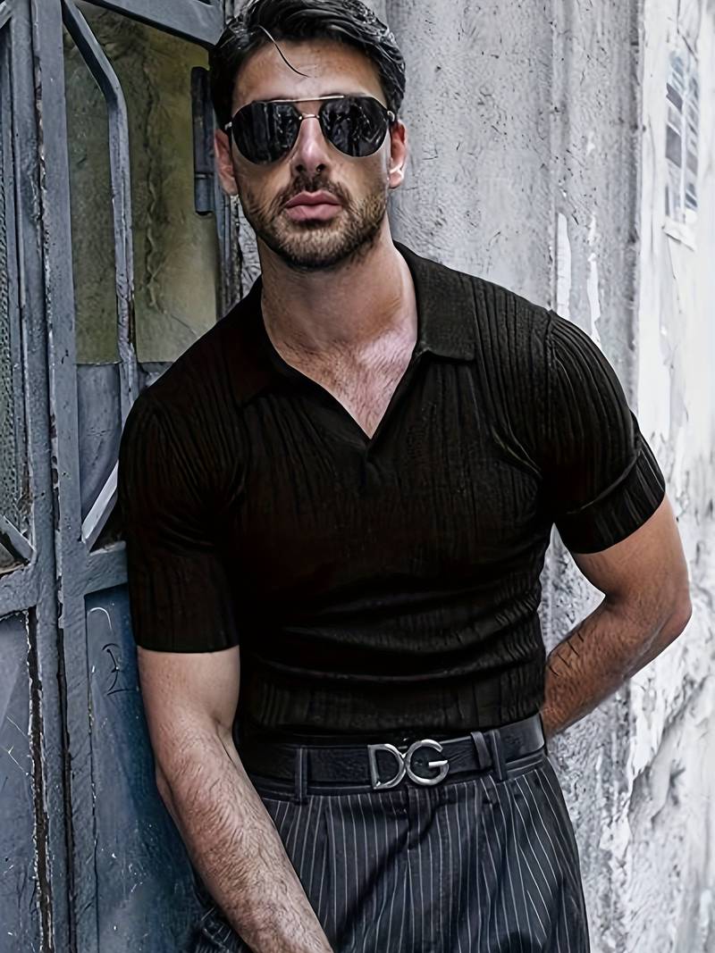 Men's Cotton Slim Fit Ribbed Shirt-6