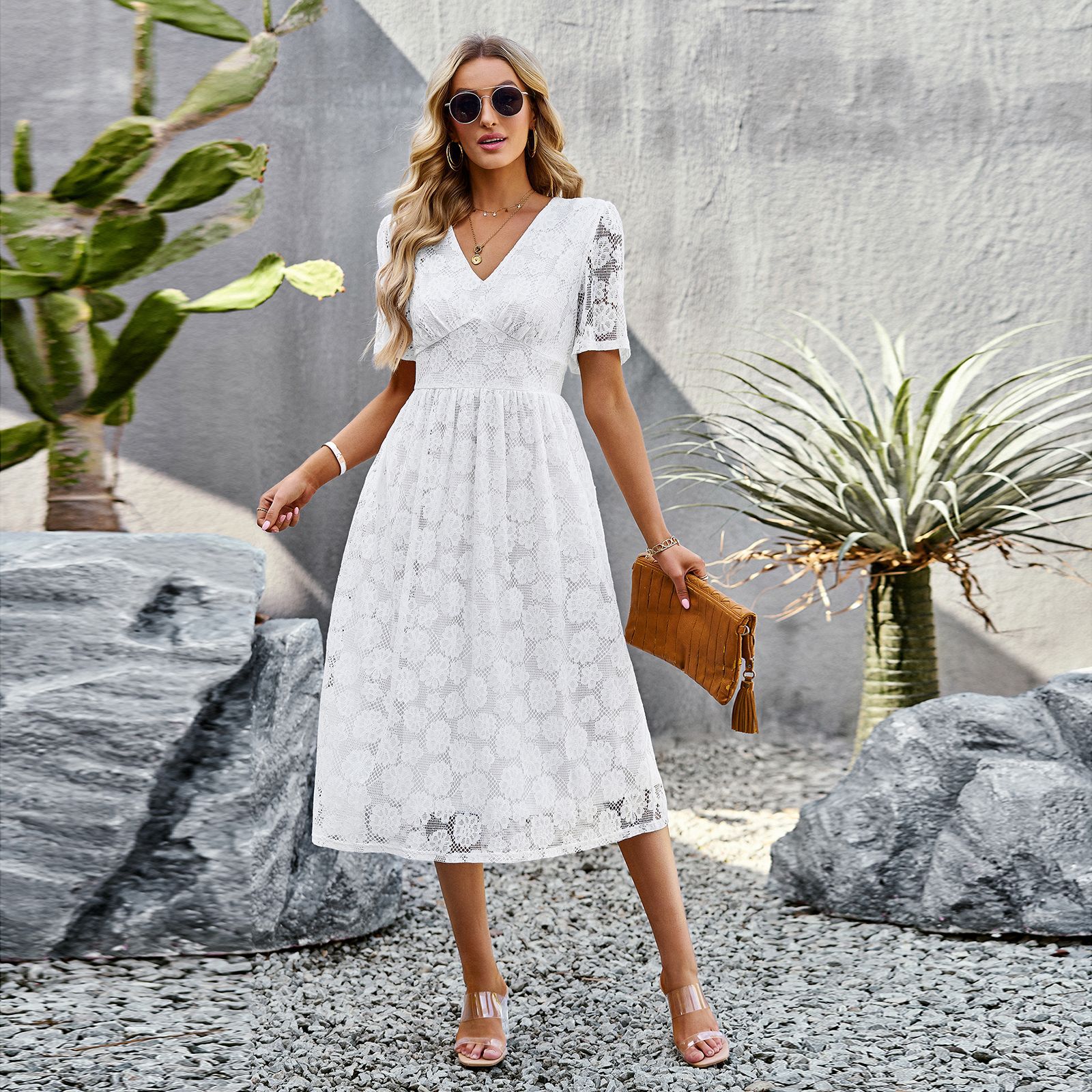Women's Embroidered V-Neck Summer Dress with Ruffles 5